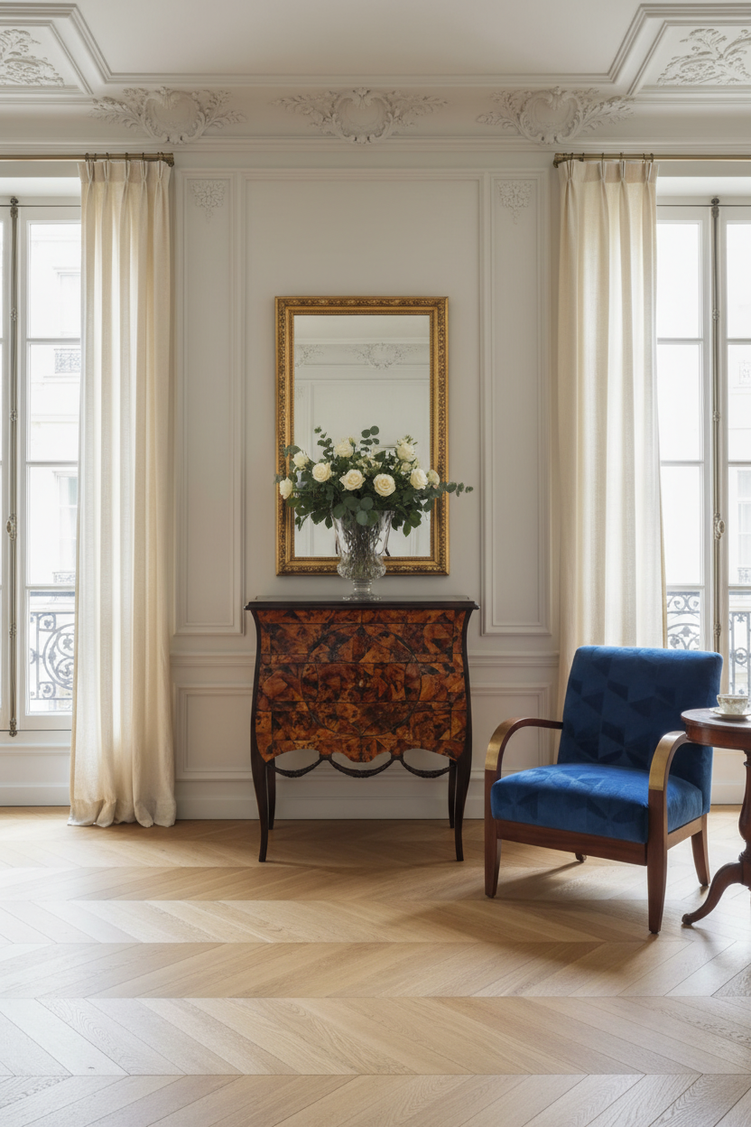 Tortoise Circus Chest in Chic Parisian Interior with Art Deco Chair